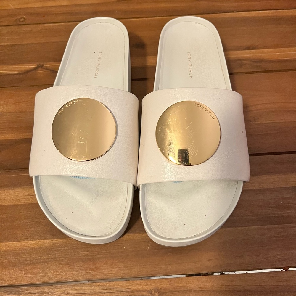Tory Burch Patos Platform Slides Sandals in New Ivory Nappa Leather - 9 Women’s